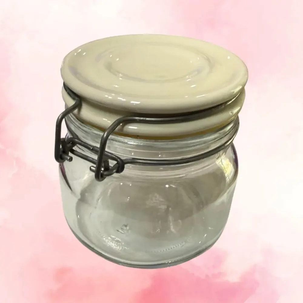 Vintage Anchor Hocking Clamp Top Glass Canister Ceramic Lid Wire Bail Farmhouse